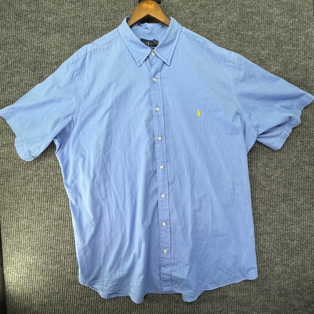Ralph Lauren Feather Weight Twill Shirt Mens 3XLT‎ Blue Short Sleeve Pony Logo